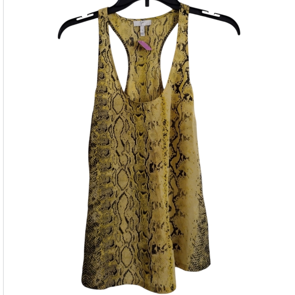 Joie 100% silk Yellow black snake print racerback style tank top size small